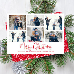Christmas Holiday Multi 6 Photo Red Snowflake Card
