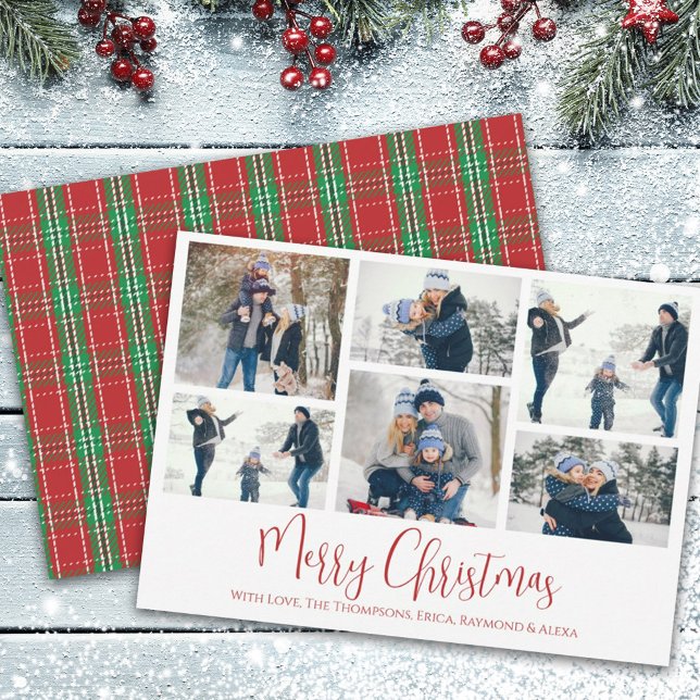 Christmas Holiday Multi 6 Photo Rustic Plaid Card (Creator Uploaded)