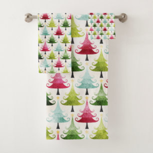 Christmas Holiday - Multi Coloured X-Trees Bath Towel Set