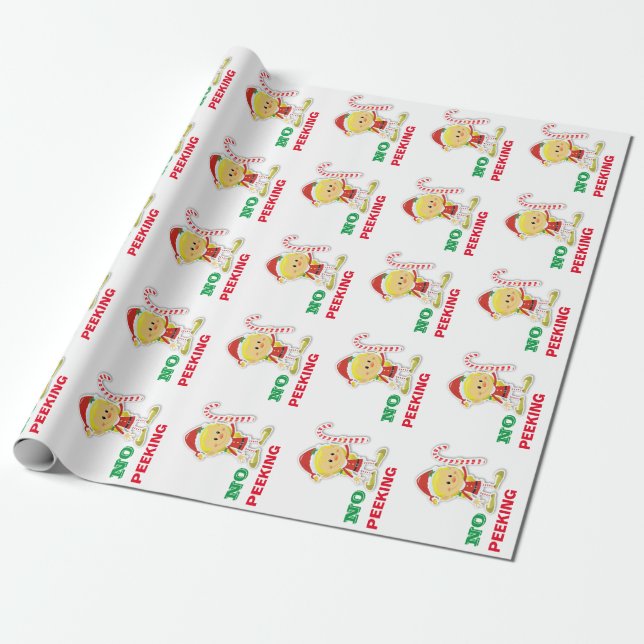 Christmas Holiday No Peeking Elf Gift Wrap (Unrolled)