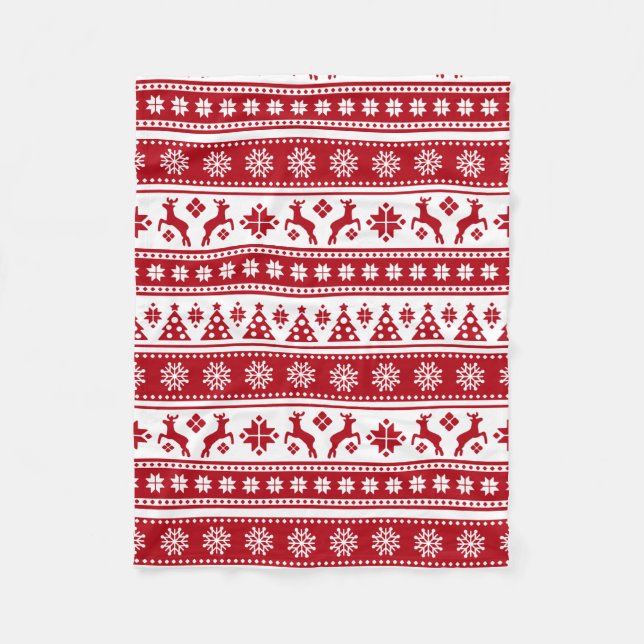 Christmas Holiday Nordic Pattern Cosy Fleece Blanket (Front)