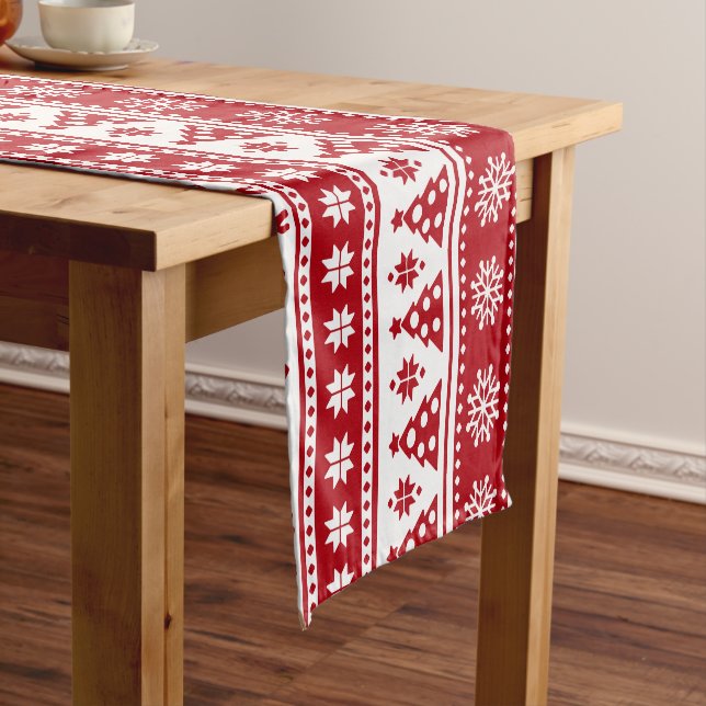 Christmas Holiday Nordic Pattern Cosy Short Table Runner (In Situ)