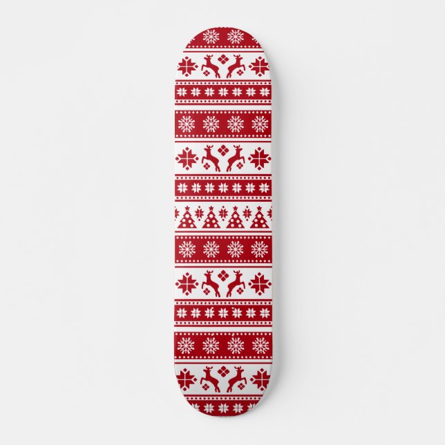 Christmas Holiday Nordic Pattern Cosy Skateboard (Front)
