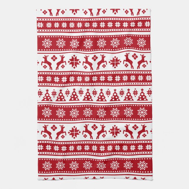 Christmas Holiday Nordic Pattern Cosy Tea Towel (Vertical)