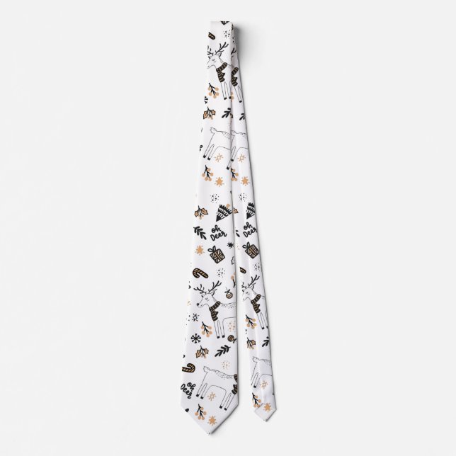 Christmas Holiday Oh Deer Reindeer SeamlessPattern Tie (Front)