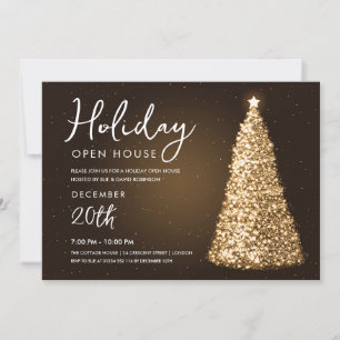 Christmas Holiday Open House Gold Tree  Invitation