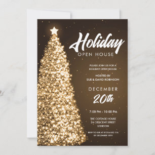 Christmas Holiday Open House Party Gold  Invitation