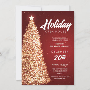 Christmas Holiday Open House Party Red Gold  Invitation