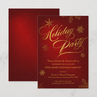 Christmas Holiday Open House Party Red & Gold Invitation