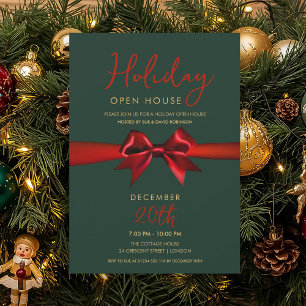 Christmas Holiday Open House Red Bow Green Invitation