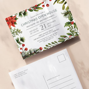 Christmas Holiday Open House Red Greenery Invitation Postcard