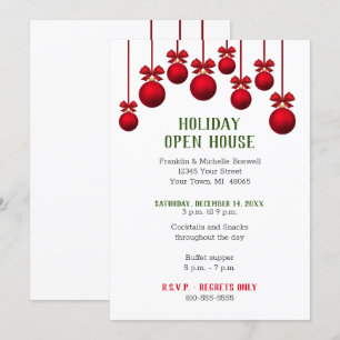 Christmas Holiday Open House Red Ornaments Invitation