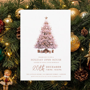 Christmas Holiday Open House Rose Gold Xmas Tree Invitation