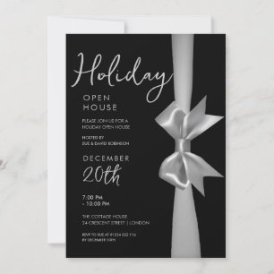 Christmas Holiday Open House Silver Ribbon  Invitation