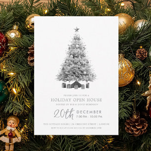 Christmas Holiday Open House Silver Xmas Tree  Invitation