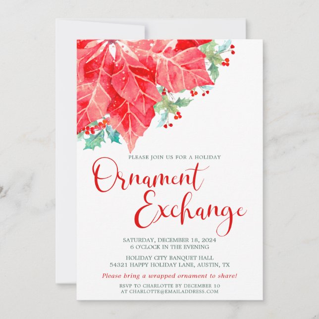 Christmas Holiday Ornament Exchange Party Card (Front)