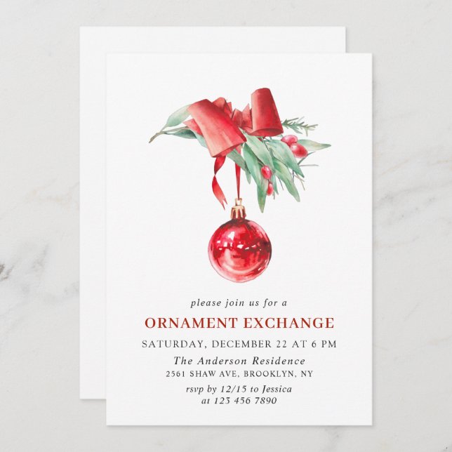Christmas Holiday Ornament Exchange Party Invitation (Front/Back)