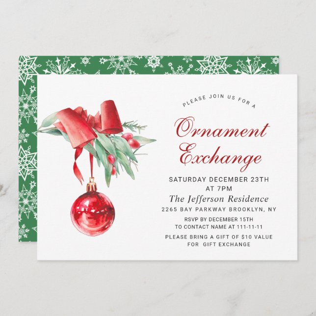 Christmas Holiday Ornament Exchange Party Invitation (Front/Back)