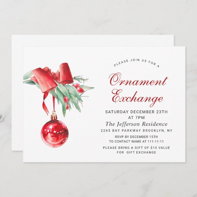 Christmas Holiday Ornament Exchange Party  Invitation (Front/Back)