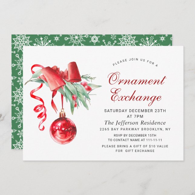 Christmas Holiday Ornament Exchange Party Invitation (Front/Back)