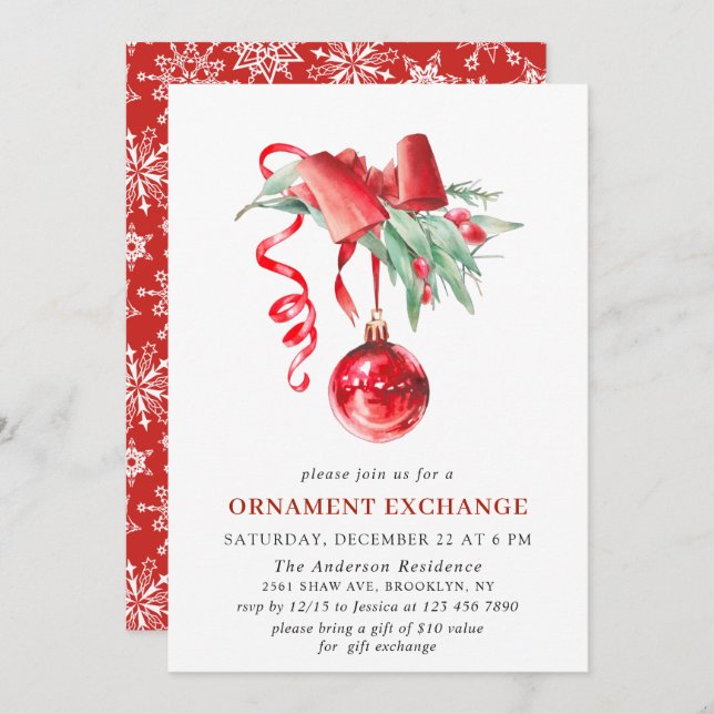 Christmas Holiday Ornament Exchange Party Invitation (Front/Back)