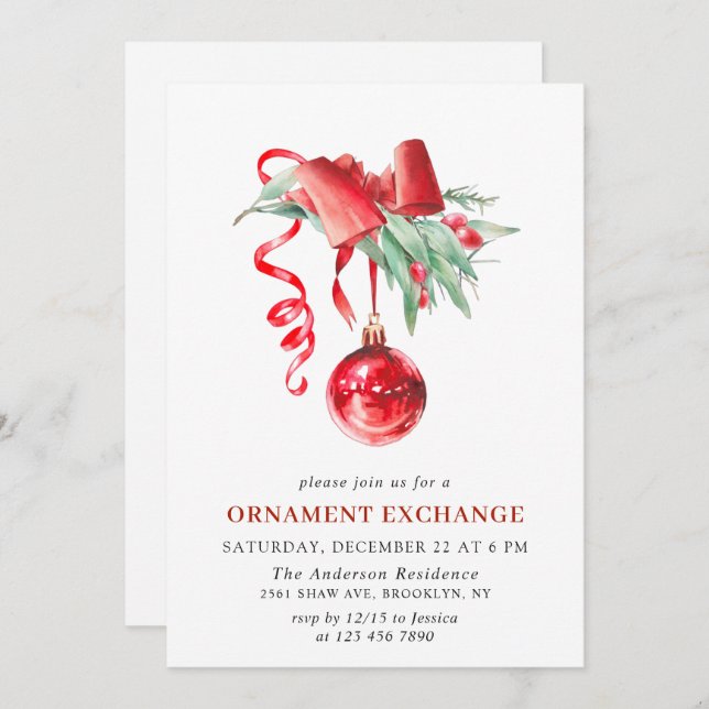 Christmas Holiday Ornament Exchange Party Invitation (Front/Back)