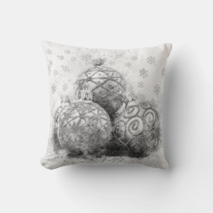 Christmas Holiday Ornaments Black & White Cushion