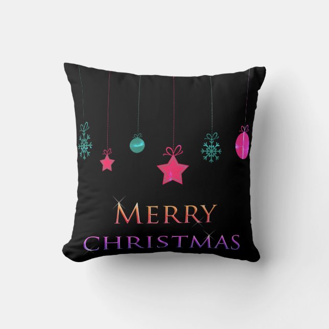 Christmas Holiday Ornaments Black & White Cushion (Front)