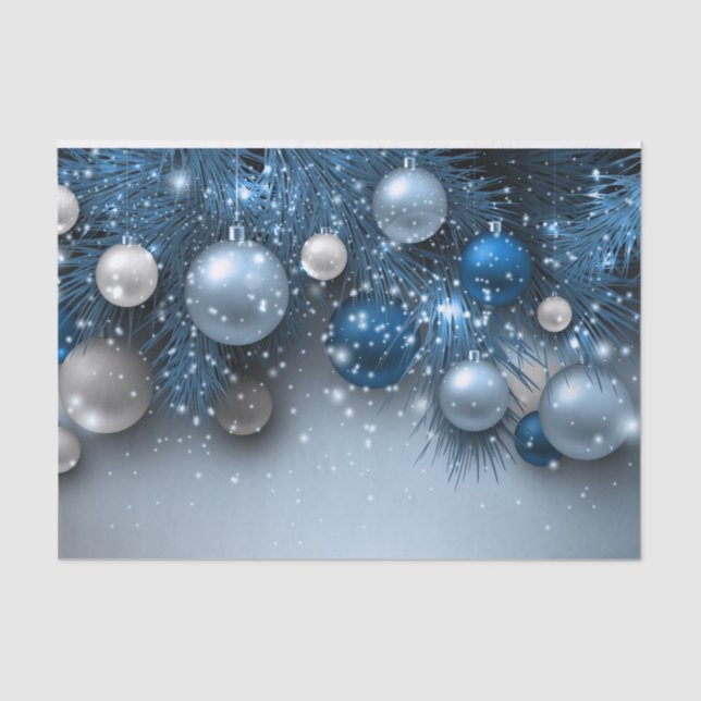 Christmas Holiday Ornaments - Blues Tissue Paper (Front)