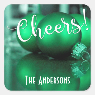 Christmas Holiday Ornaments, Green Photo Square Sticker