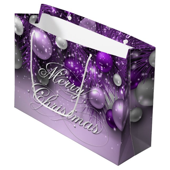 Christmas Holiday Ornaments - Purples Large Gift Bag (Front Angled)