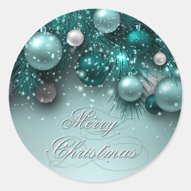Christmas Holiday Ornaments - Teal - Customise Classic Round Sticker (Front)