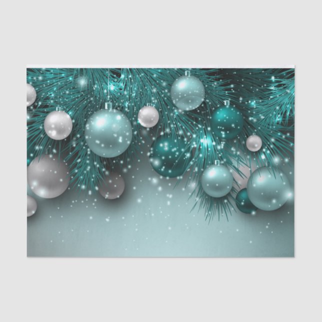 Christmas Holiday Ornaments - Teals Tissue Paper (Front)
