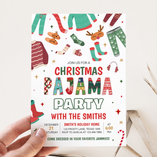 Christmas Holiday Pajama Party  Invitation (Pajama Holiday Christmas Party Invitation)
