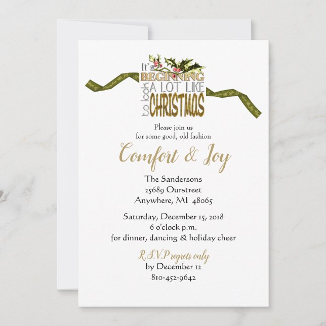 Christmas Holiday Party Comfort and Joy Invitation (Front)