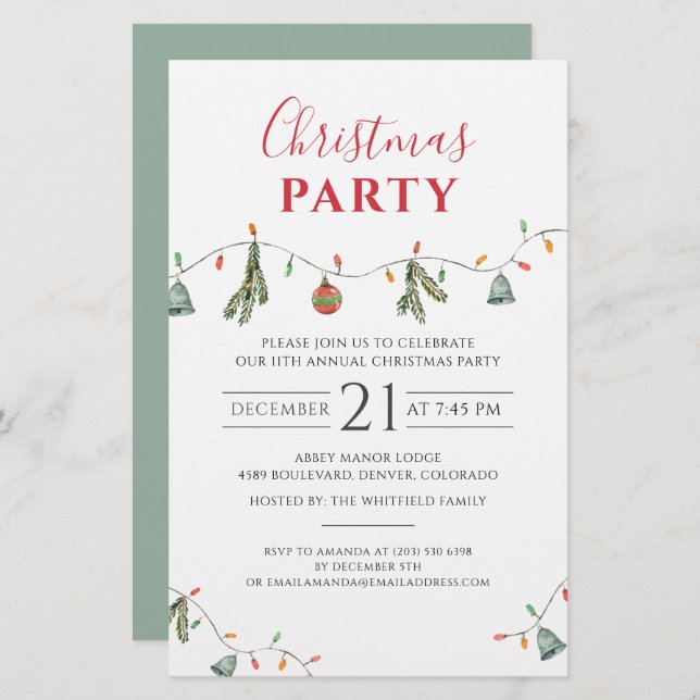 Christmas Holiday Party Corporate Event Invitation Stationery (Front/Back)