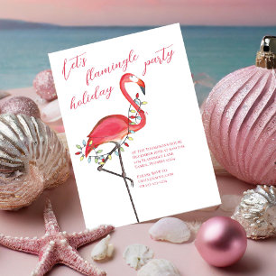 Christmas Holiday Party Cute Pink Flamingo Invitation