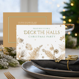 Christmas Holiday Party - Deck The Halls - Gold Invitation
