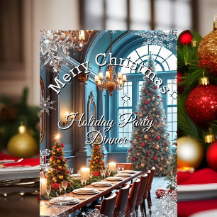 Christmas Holiday Party Dinner Blue red tree Invitation