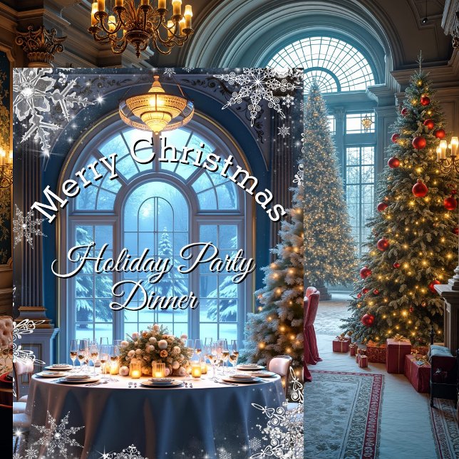 Christmas Holiday Party Dinner Blue snowflake tree Invitation (Creator Uploaded)