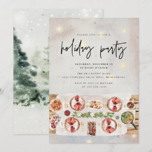 Christmas Holiday Party Dinner Modern Watercolor Invitation