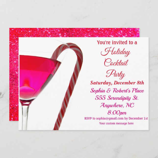 Christmas | Holiday Party Elegant Red Candy Cane Invitation (Front/Back)