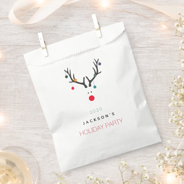 Christmas holiday party funny reindeer white red favour bag (Clipped)