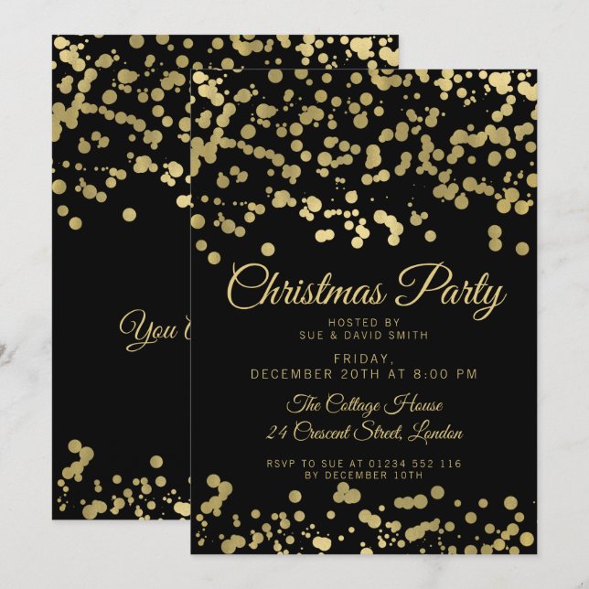 Christmas | Holiday Party Gold Foil Confetti Invitation (Front/Back)