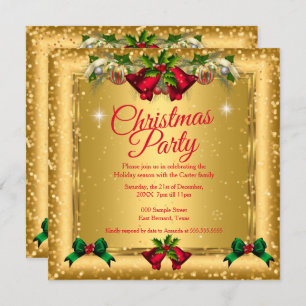 Christmas Holiday Party Gold Red Glitter 2 Invitation
