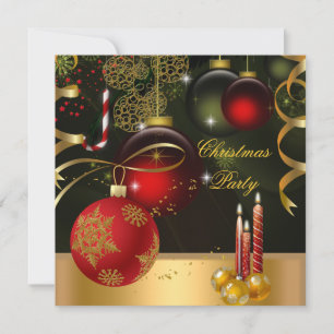Christmas Holiday Party Gold Red Xmas Balls Invitation