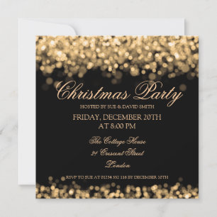 Christmas Holiday Party Gold Shimmering Lights Invitation
