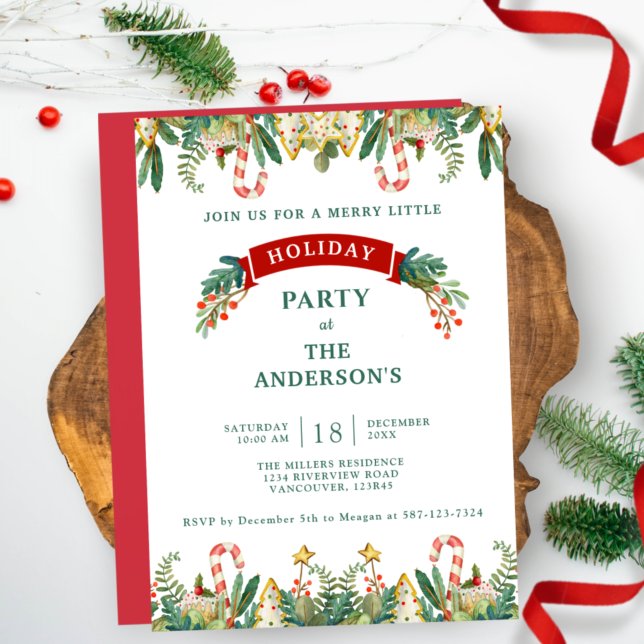Christmas / Holiday Party, Greenery and Cookies Invitation (Creator Uploaded)