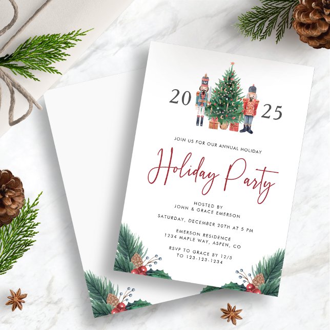 Christmas Holiday Party Invitation (2025 Watercolor Nutcracker Christmas Holiday Party Invitation by Painted Paperie
)