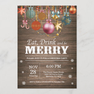 Christmas Holiday Party Invitation Rustic Wood